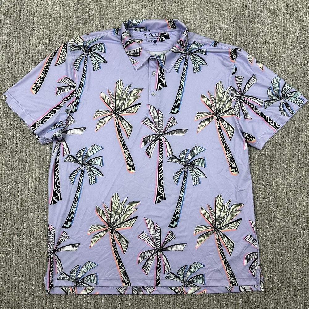 Chubbies Mens XXL Tropical Floral Palm Leaf Performance Polo Shirt Purple
